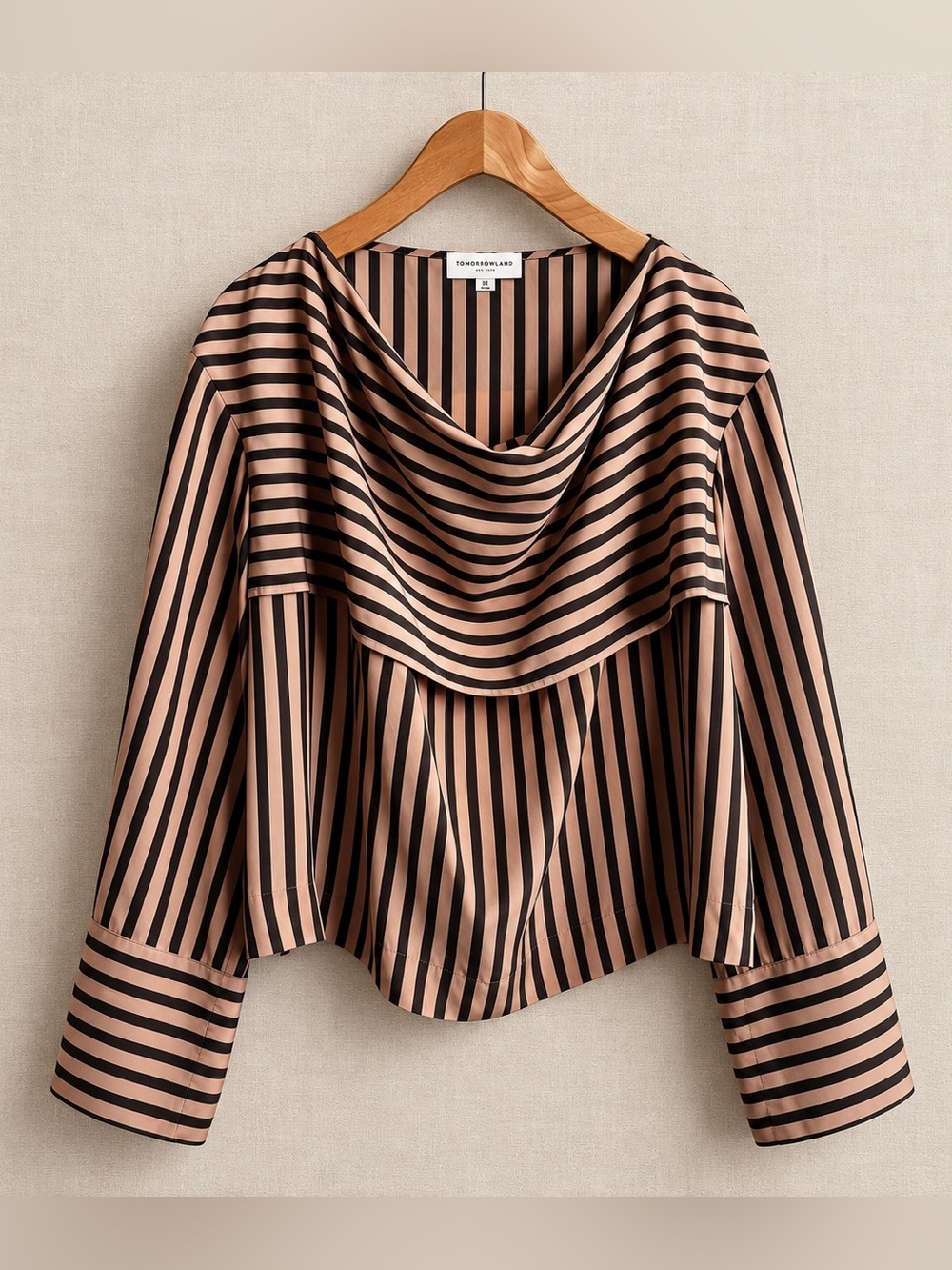 TOMORROWLAND Striped Draped Cowl Blouse Japanese Designer Statement Cuff